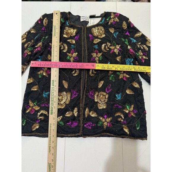 VTG Sequin Silk Dress Set Womens L Floral Blazer Cruise Holiday Formal Y2K NWT - Picture 13 of 16